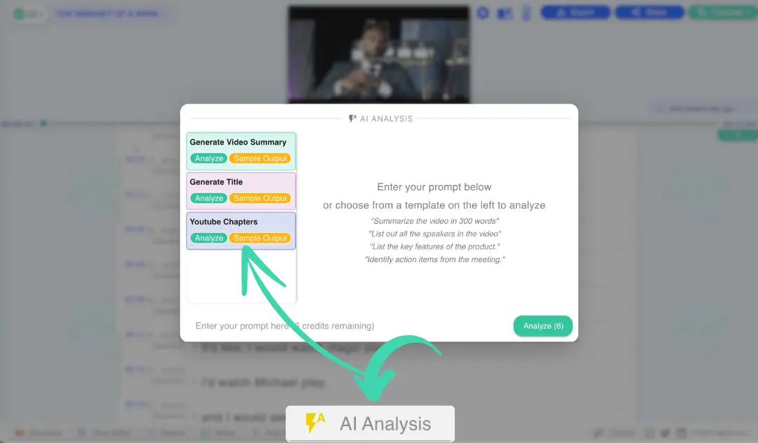 AI analysis template dialog