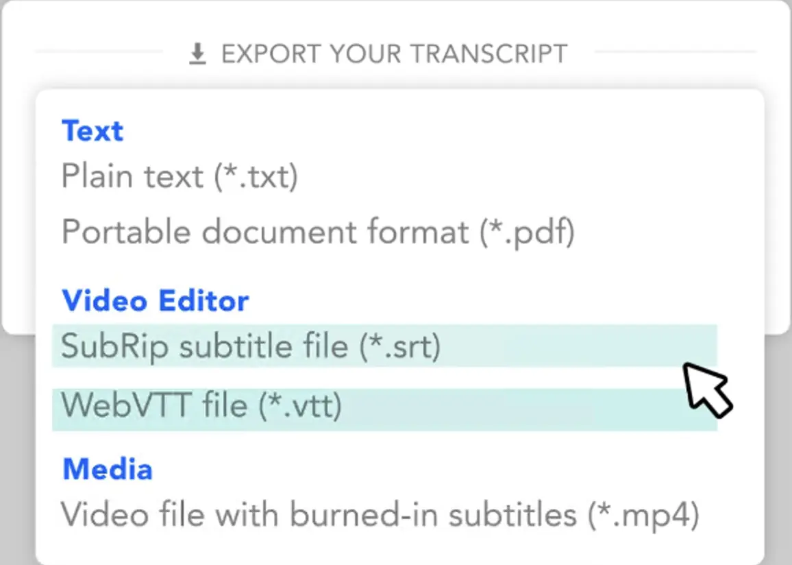 Step 3: Edit subtitles and export as SRT or VTT
